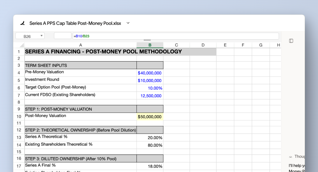 Series A PPS Cap Table Post-Money Pool | Ramp Sheets